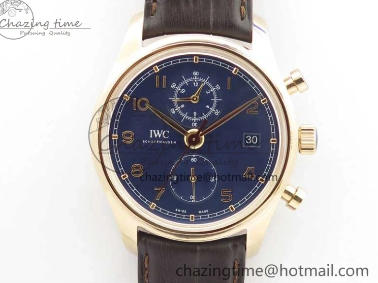 MIROTIME 0101 Portugieser Chrono  42 IW390406 RG ZF 1:1 Best Edition Blue Dial on Brown Leather Strap A Durable 7129